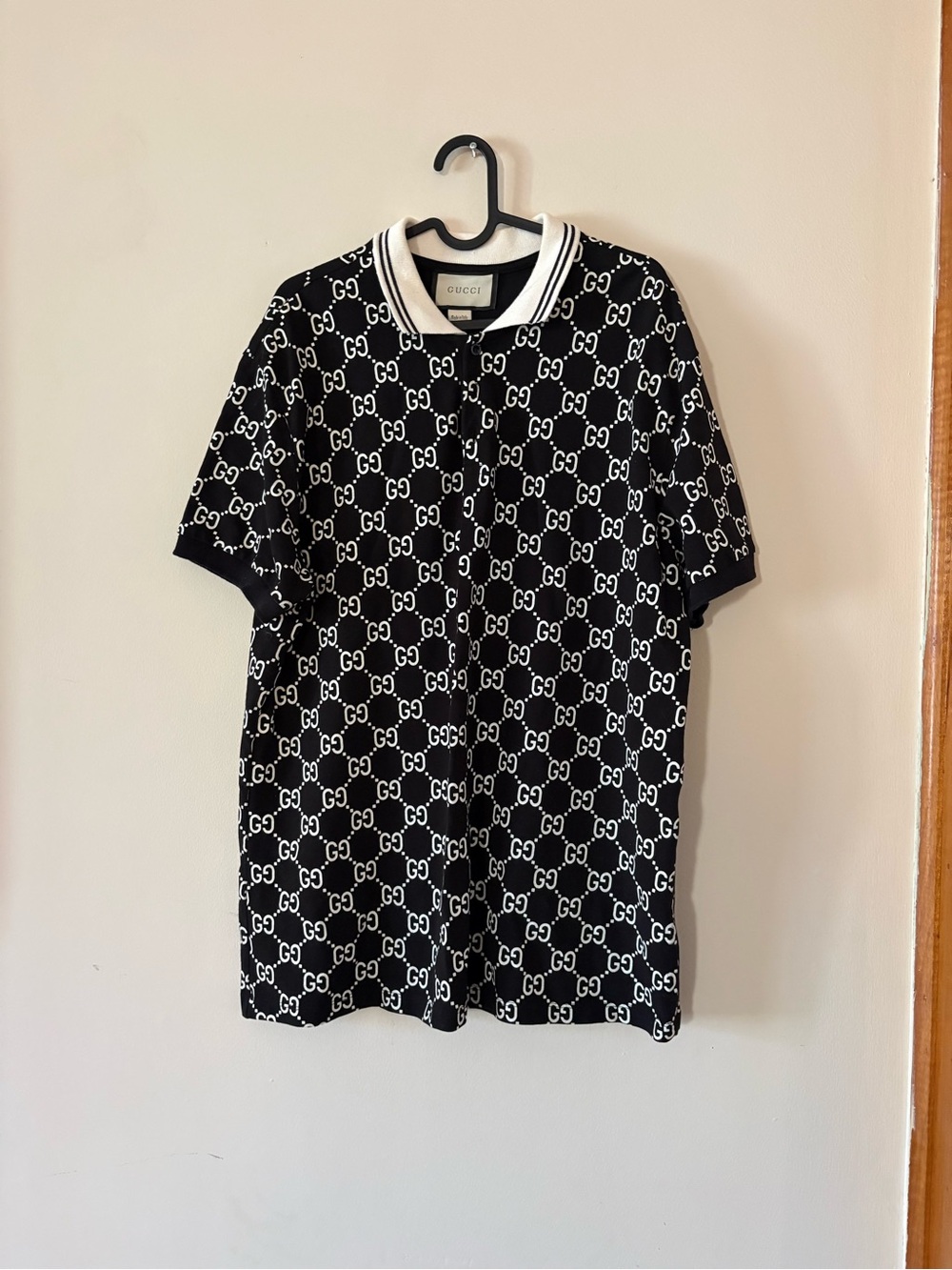 Gucci Black & White GG Logo Polo Shirt Large